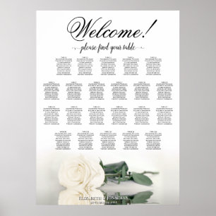 Elegantes White Rose 22 Tabelle Hochzeitstabelle Poster