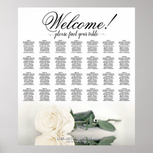 Elegantes White Rose 28 Table Wedding Seating Char Poster