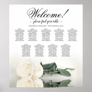 Elegantes White Rose 9 Tabelle Hochzeitstabelle Poster