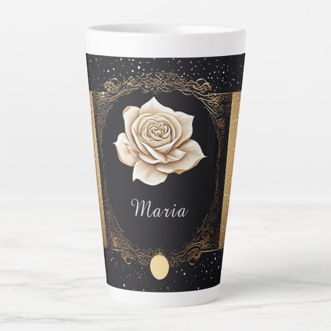 Elegantes White Rose und Gold Design Milchtasse (Vorderseite)