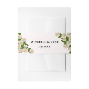 Elegantes White Roses Pink Einladung Bauchband Einladungsbanderole