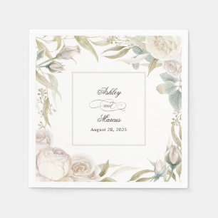 Elegantes White Roses Wassercolor Hochzeitssemble Serviette