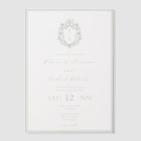 Elegantes White & Sage Green Wappen Monogram Weddi