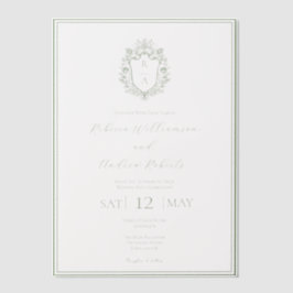 Elegantes White & Sage Green Wappen Monogram Weddi
