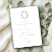 Elegantes White & Sage Green Wappen Monogram Weddi