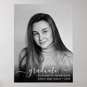 Elegantes White Script Foto Overlay Graduate Poste Poster