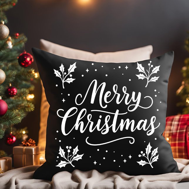Elegantes White Script Frohe Weihnachtswurfkissen Kissen (Von Creator hochgeladen)