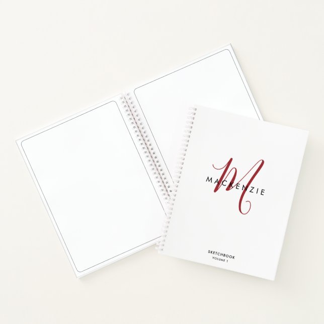 Elegantes White Script Monogram Sketchbook Notizbuch (Innenseite)