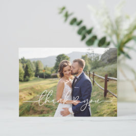 Elegantes White Script Wedding Foto Vielen Dank Dankeskarte