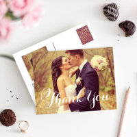 Elegantes White Script Wedding Foto Vielen Dank