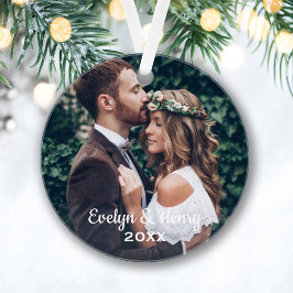 Elegantes White Script Wedding Monogram Foto Ornament