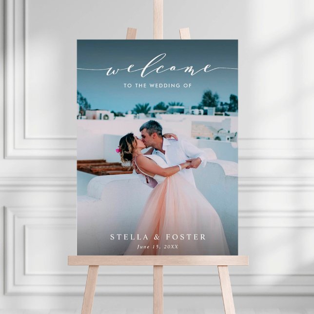 Elegantes White Script Wedding Willkommenszeichen Poster (Von Creator hochgeladen)
