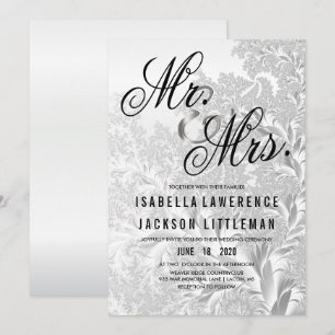 Elegantes White Silver Fraktal Hochzeit Einladung