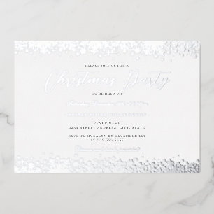 Elegantes White Silver Snowflake Weihnachts-Party Folieneinladung