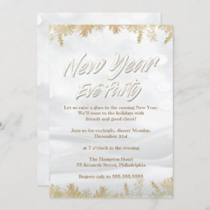 Elegantes White Snow & Gold Silvester Party Einladung