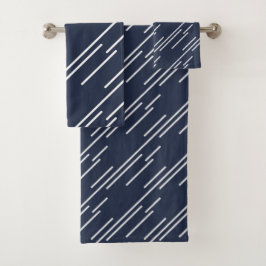 Elegantes White Stripes Muster Navy Blue Badhandtuch Set