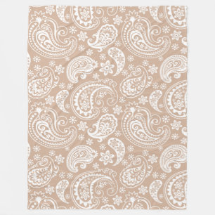 Elegantes White & Tan Vintag Paisley Muster Fleecedecke