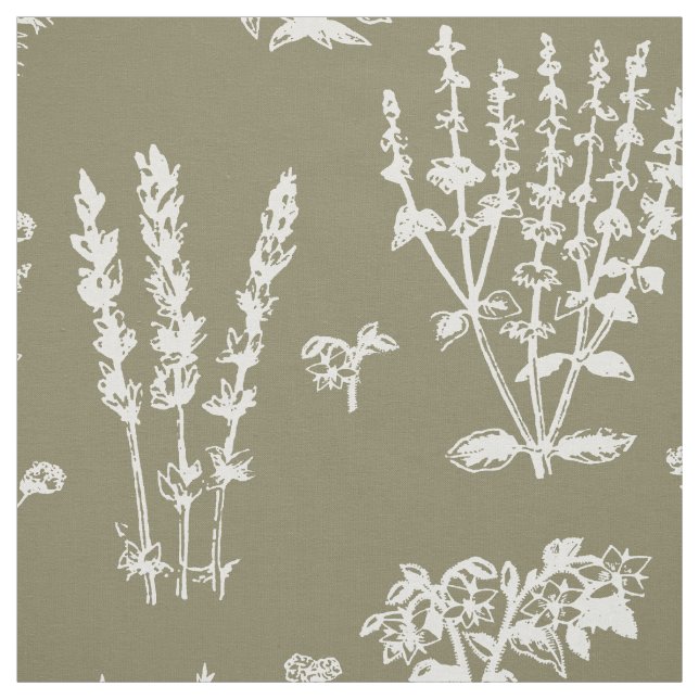 Elegantes White Taupe Herbal Garden Muster Stoff (Muster)