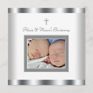 Elegantes White Twins Foto Einladungen