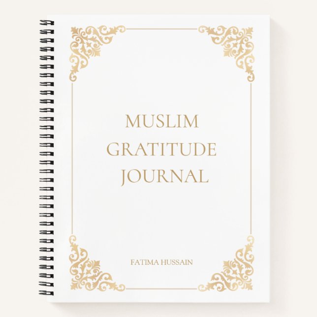 Elegantes White Vintag Muslim Dankesblatt Notizbuch (Vorderseite)