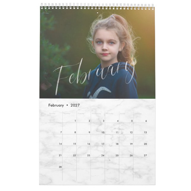 Elegantes White Watercolor Script Multi-Foto Kalender (Feb 2027)