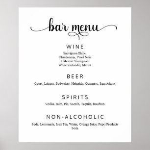 Elegantes White Wedding Bar Menu Poster