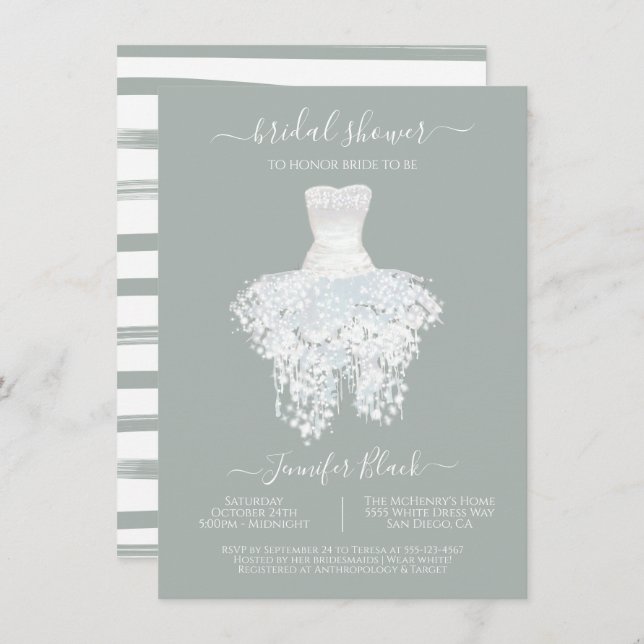 Elegantes White Wedding Dress Brautparty Invitati Einladung (Vorne/Hinten)