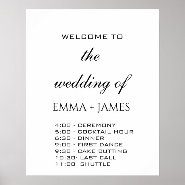 Elegantes White Wedding Order of Events Poster (Vorne)