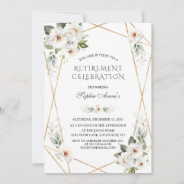 Elegantes White Wild Rose Gold Retirement Party Einladung