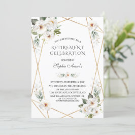 Elegantes White Wild Rose Gold Retirement Party Einladung