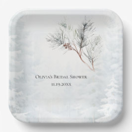 Elegantes White Winter Pine Brautparty Pappteller