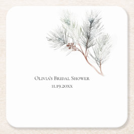 Elegantes White Winter Pine Brautparty Rechteckiger Pappuntersetzer