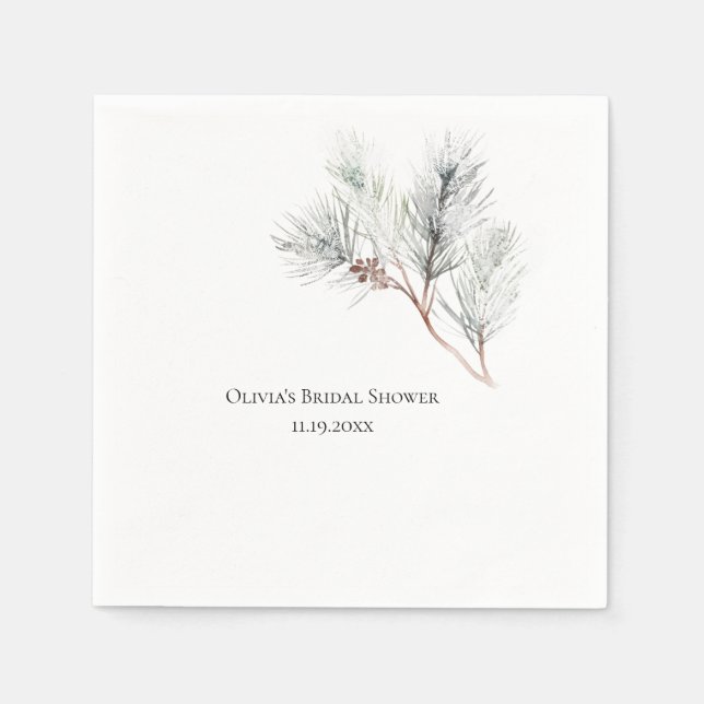 Elegantes White Winter Pine Brautparty Serviette (Vorderseite)