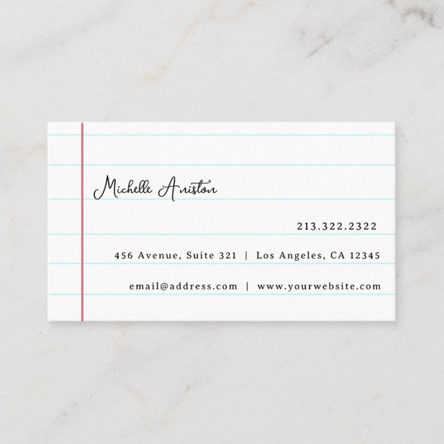 Elegantes Whitelline-Notebook Personalisiert Visitenkarte (Vorderseite)