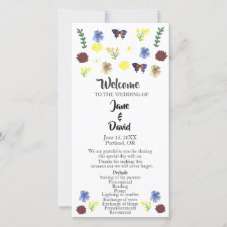 Elegantes Wildblume Boho White Wedding Programm