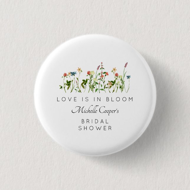Elegantes Wildblume Brautparty Button (Vorderseite)