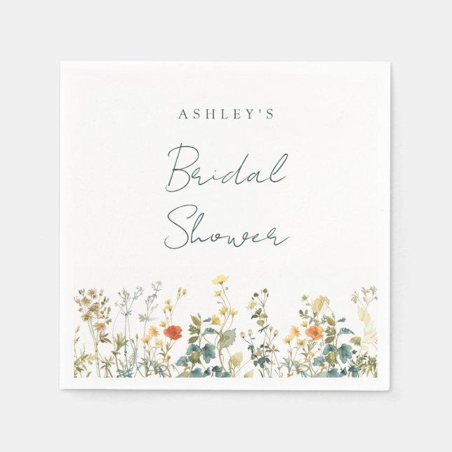 Elegantes Wildblume Brautparty Serviette (Vorderseite)