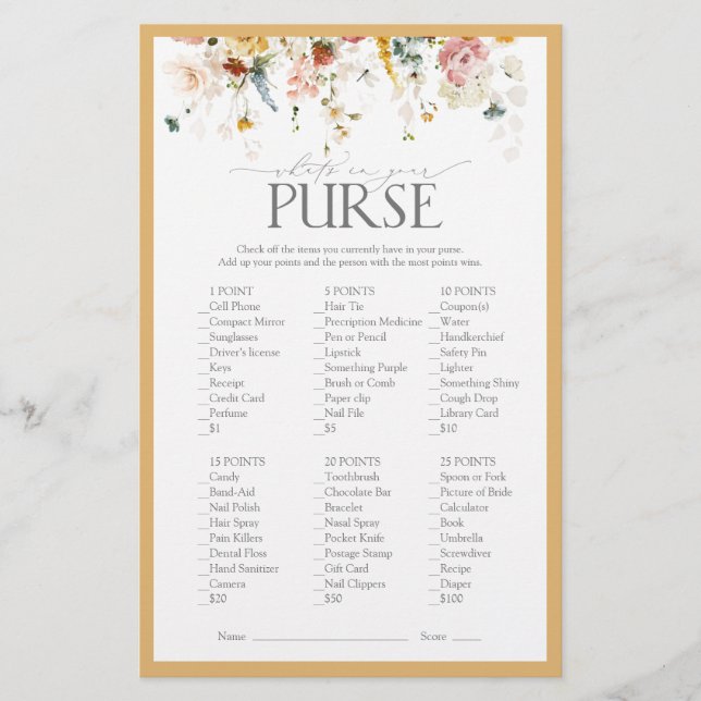 Elegantes Wildblume Gelbes Brautparty Spiel (Vorderseite)