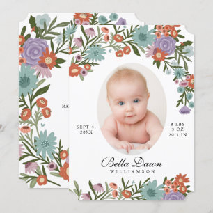 Elegantes Wildblume Spring Floral Baby Foto White Einladung
