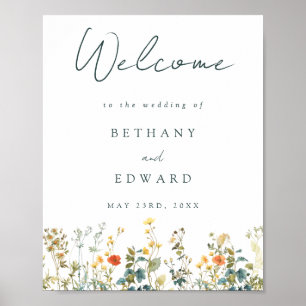 Elegantes Wildblume Wedding Welcome Poster