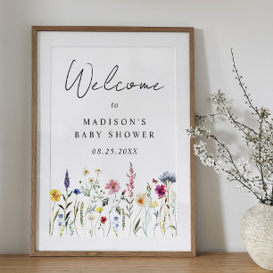 Elegantes Wildblumen-Baby-Shower-Willkommensschild Poster