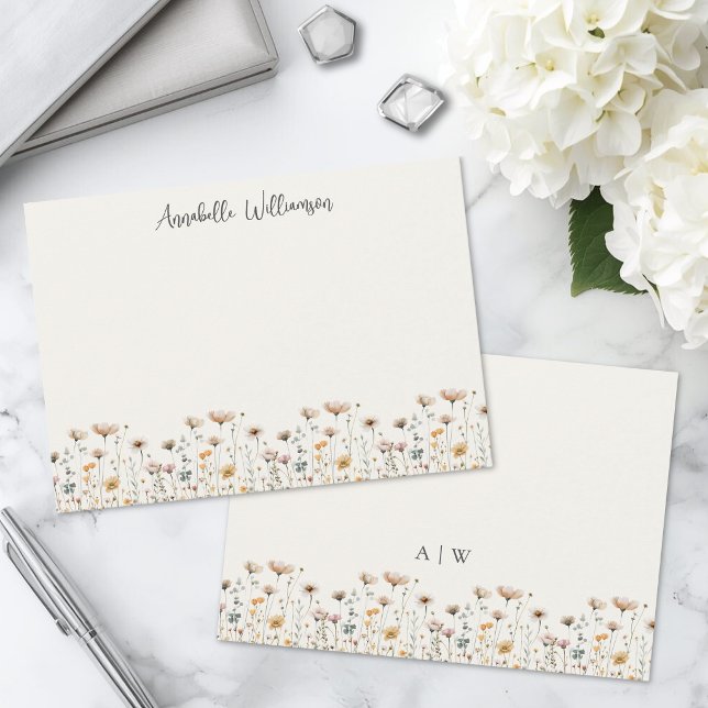 Elegantes Wildblumen-Blumenmonogramm Mitteilungskarte (Elegant Wildflower Floral Monogram Note Card )