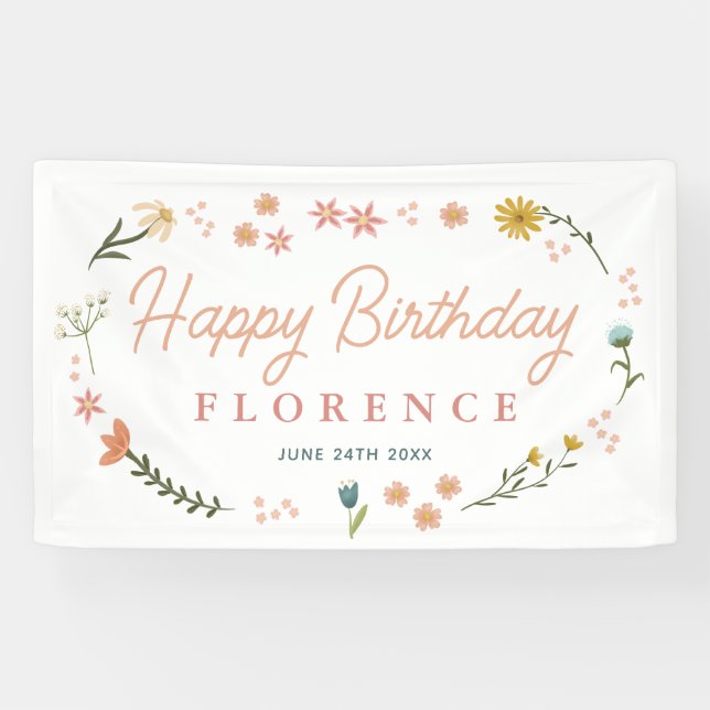 Elegantes Wildblumen-Geburtstags-Willkommensschild Banner (Horizontal)