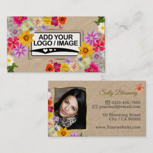 Elegantes Wildblumen-Kraftpapier mit Logo und Foto Visitenkarte