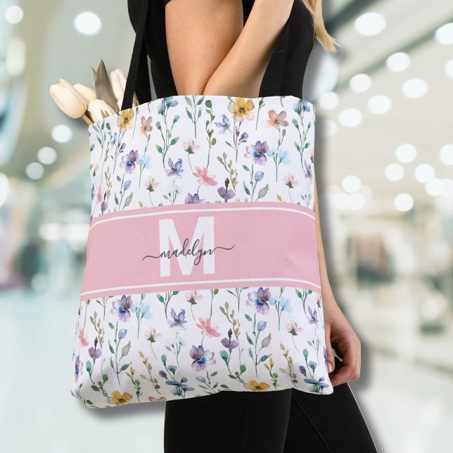Elegantes Wildblumen-Monogramm (Elegant Wildflower Monogram Tote Bag )
