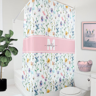 Elegantes Wildblumen-Monogramm Duschvorhang