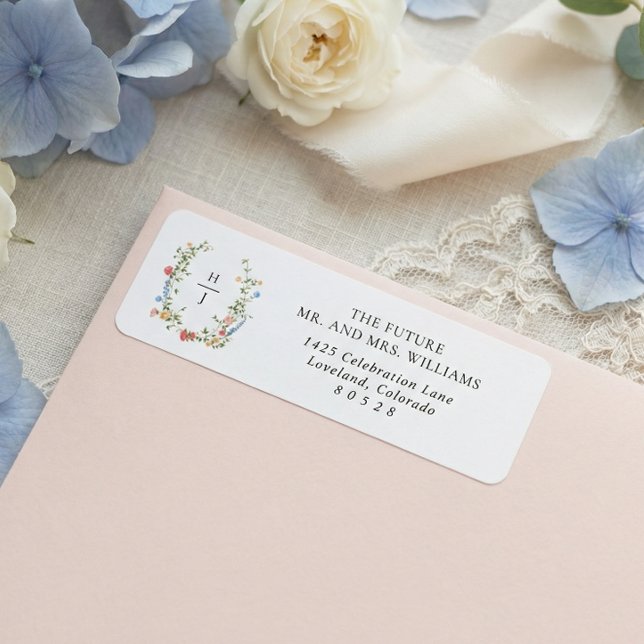 Elegantes Wildblumen-Monogramm-Hochzeits-Rücksende (Von Creator hochgeladen)