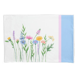 Elegantes Wildblumen Set von Pillowcases - Blau Kissenbezug