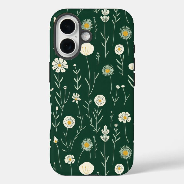 Elegantes Wildblumenmuster auf dunklem Grün  Case-Mate iPhone Hülle (Rückseite)