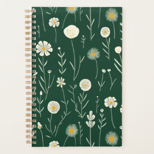Elegantes Wildblumenmuster auf dunklem Grün Planer